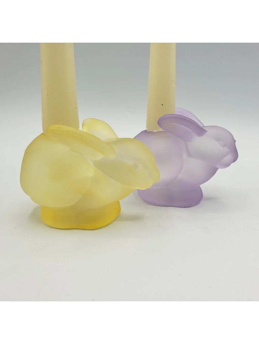 Celebration Taper Candle Holders In Box Frosted Glass Bunny Rabbits Easter